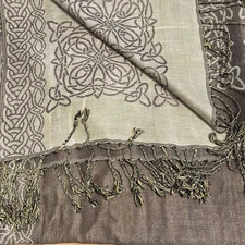 Mary Celtic Knot Reversible Scarf- Beige/Tan