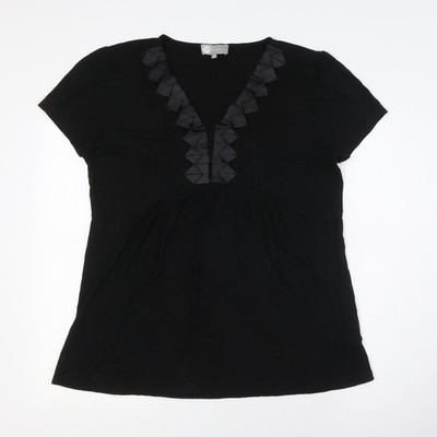 Mia Moda Damen schwarz Viskose Basic Knopfleiste Größe 16 V-Ausschnitt