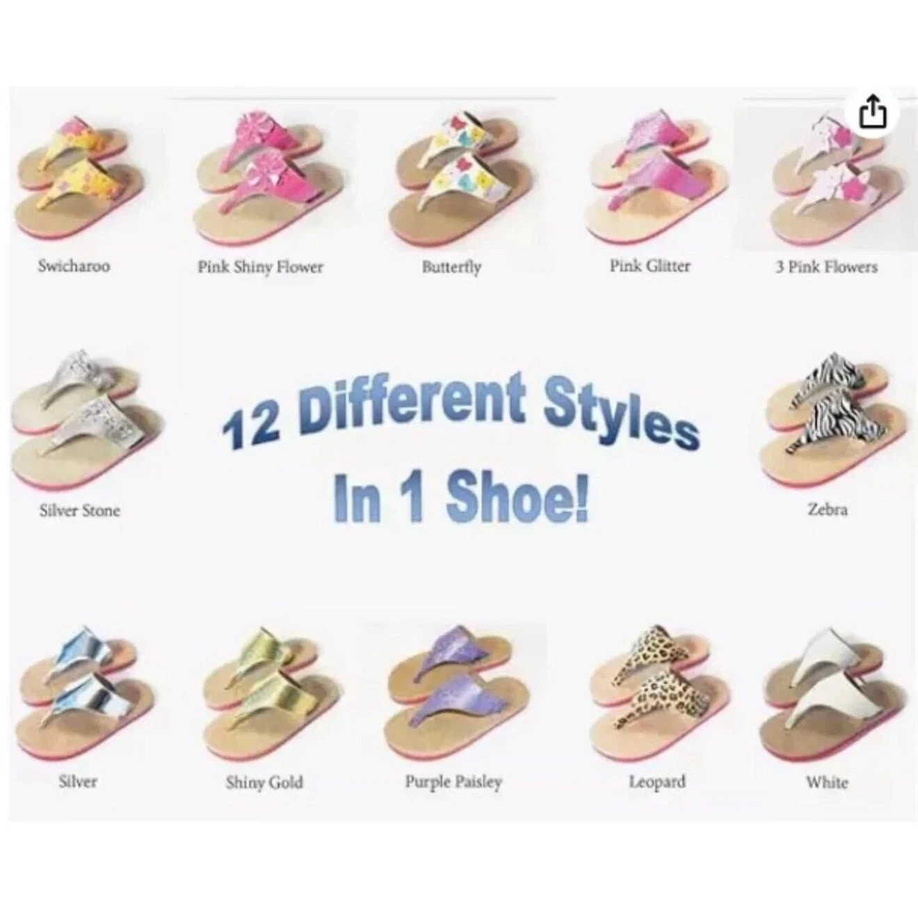 Sandals Flip Flops 12 Interchangeable Straps Kids Dressy Casual Beach Summer 4/5