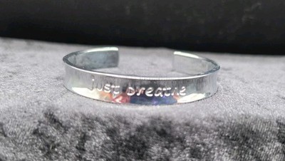 Rustic Cuff Silver Tone ''just breathe'' Bracelet 