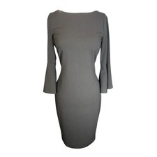 Old Money Calvin Klein Black Sheath Dress Size 6 Bell Sleeve Gold Zip Back Midi