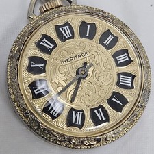 VINTAGE HERITAGE PENDANT WATCH SWISS MECHANICAL WIND UP YOLD TONE ROMAN NUMERALS