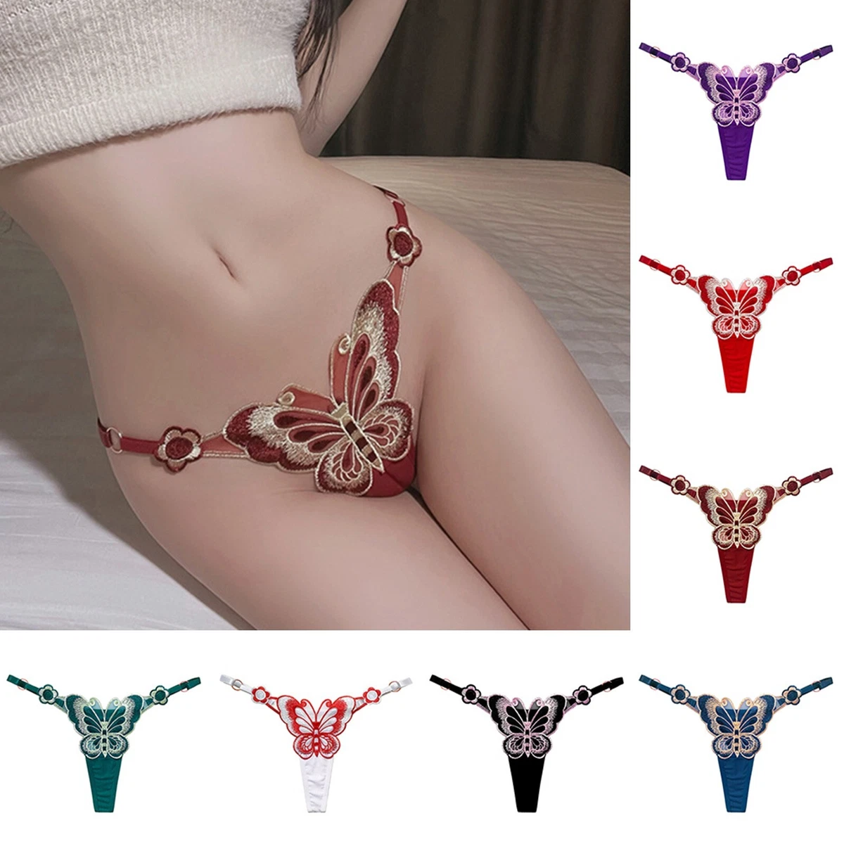 Butterfly Embroidered Women Panties Sexy Underwear Seamless Large Size Low  Waist