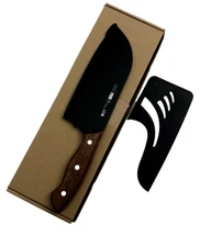 Ply's Chefs Knife Cleaver Chopper Kitchen Wood Handle Butcher Knife Black 6.5"