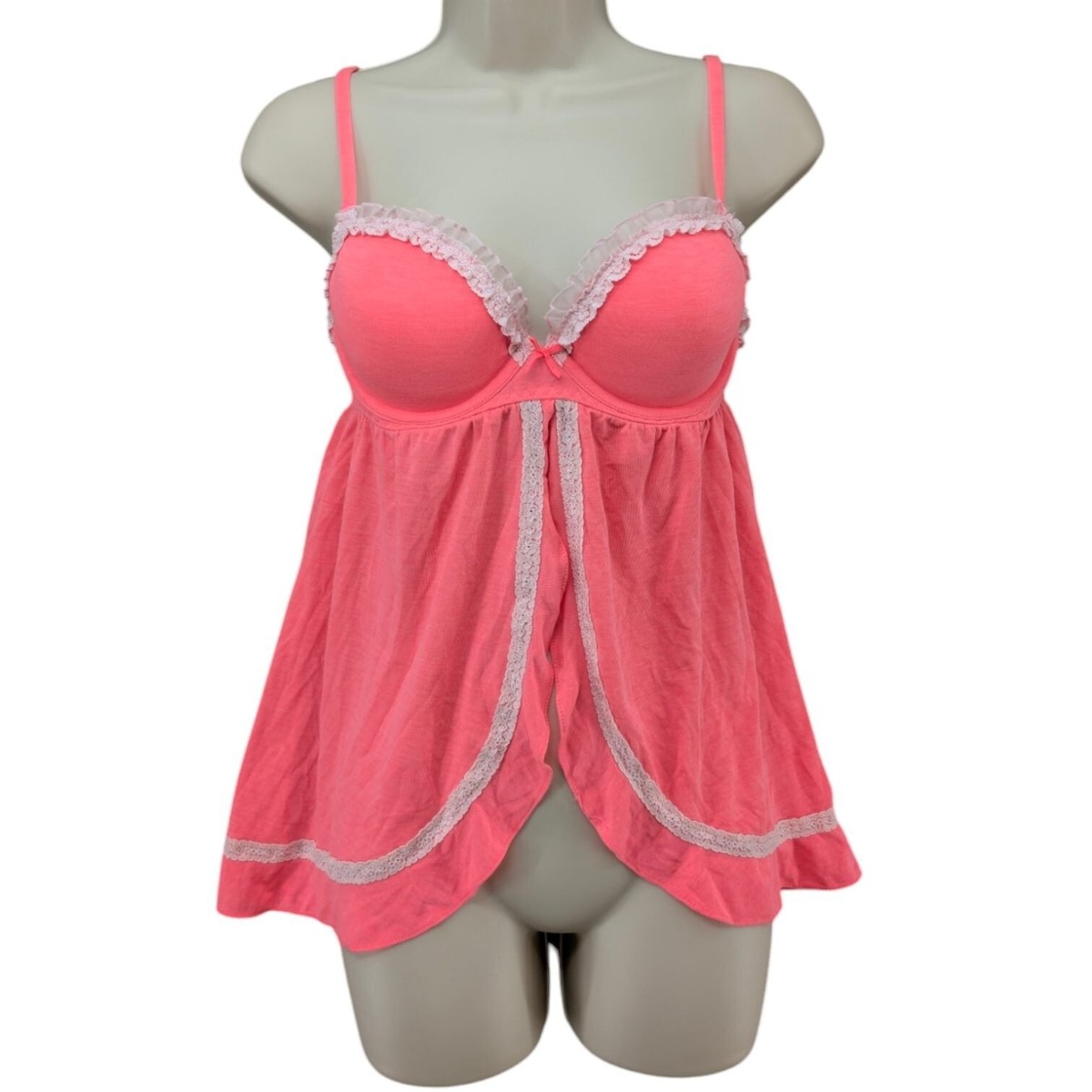 victoria secret pink sleep dress Victoria Secret Night Slip Dress Beautiful, striking neon, satin pink Victoria's Secret dress with white lace detail. Complimented with a thigh, slit, trimmed by lace. Details: Size Small Like