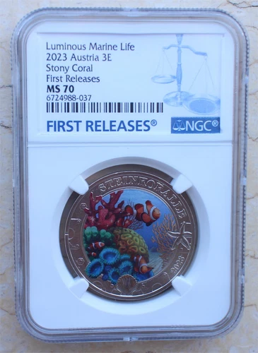 NGC MS70 2023 Austria Luminous Marine Life Series Coin - Stony Coral