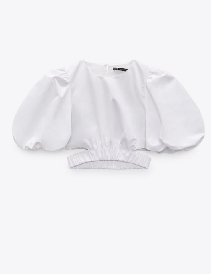 Zara Poplin Cropped White Top Balloon Sleeves Bloggers S Run Small # P/Z |  eBay