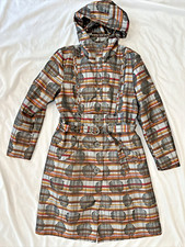 Samuel Dong Metallic Plaid Floral Trench Coat Belted Jacket Light Dressy Large