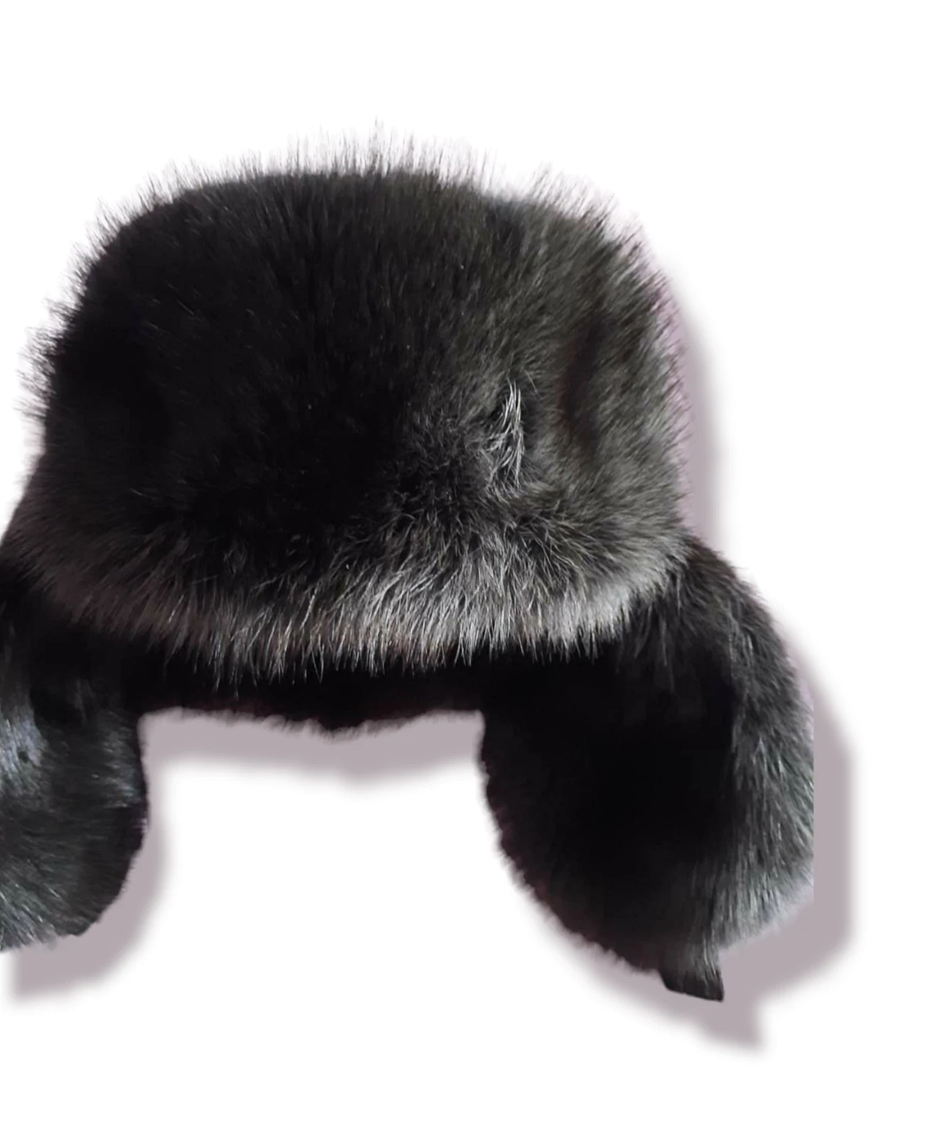 Black Fox Fur  Sheepskin Mens Ushanka Trooper Winter Hat