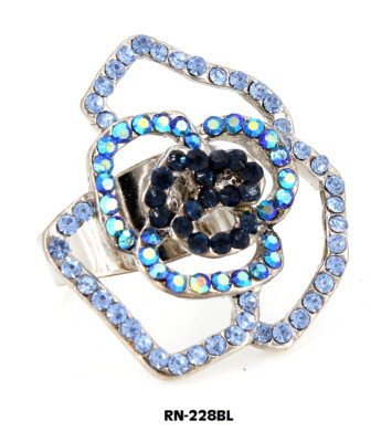 Austrian Crystal Rose Flower Ring  - Blue Color - RN-228BL