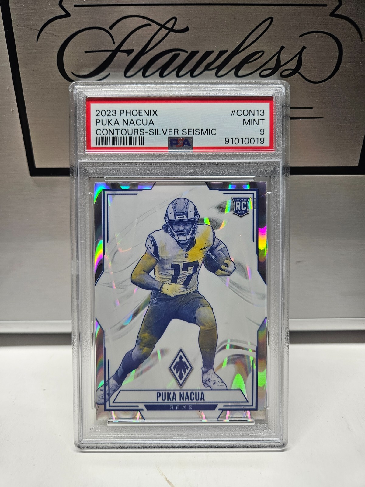 2023 Panini Phoenix RC Puka Nacua Contours #CON-13 SP SIlver Holo Seismic PSA 9