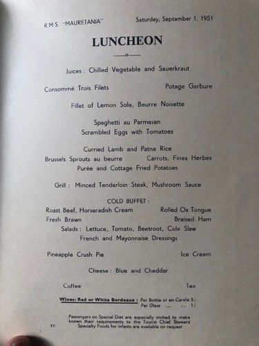 3 Vtg Sept 1951 Cunard White Star Cruise Ship 2 Lunch Menu/ - 1 Evening Program - Picture 10 of 11
