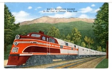 Rock Island's ROCKY MOUNTAIN ROCKET near Pikes Peak 1930 - 1945 Train Postcard
