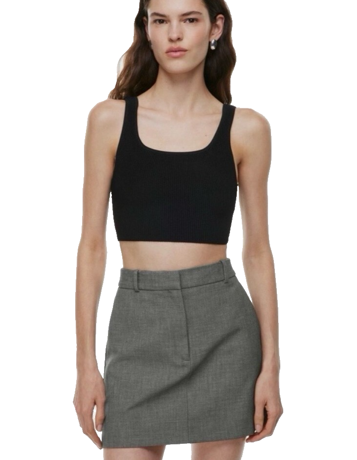 Babaton Aritzia Sculpt Knit Squareneck Cropped Tank Black M  Wide straps