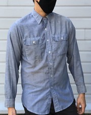 Vintage Sears Roebucks Denim Button Up Shirt Soft Vtg Distressed Long Sleeve