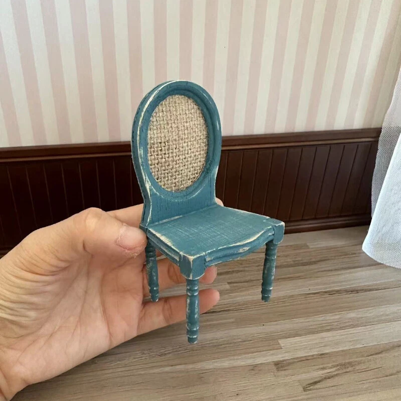 1:12 Scale Dolls House Miniatures Blue Furniture Vintage Old Chair Armchair Wood - Image 1 of 4