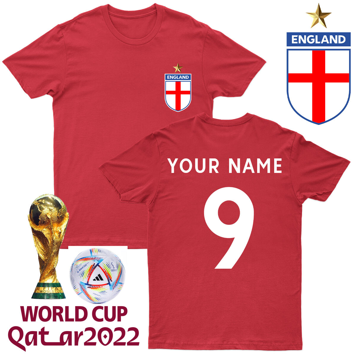 Personalised England Football Cotton Kids T Shirt Tee Top#2