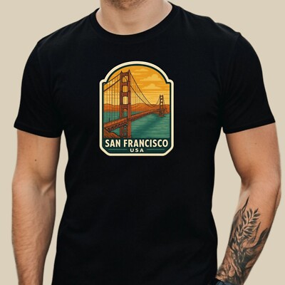 Herren T Shirt Golden Gate Bridge Retro USA San Francisco Reise Motiv XS bis 5XL