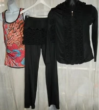 NEW PLURIE 8 PC. SET BLACK JACKET / VEST PANTS SKIRT SHIRT ATHLETIC HOODIE S