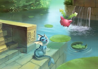 Pokemon anime atelierpocket3e pok mon vaporeon hoppip Pad Gaming Mat Desk