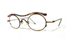 l.a. Eyeworks Banjo eyeglass frames Brown/Blue/Antiq.Gold, 42-17-135 NOS w/case