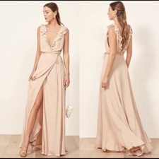 REFORMATION Women's Peppermint Ruffle Wrap Maxi Dress Champagne Size Large