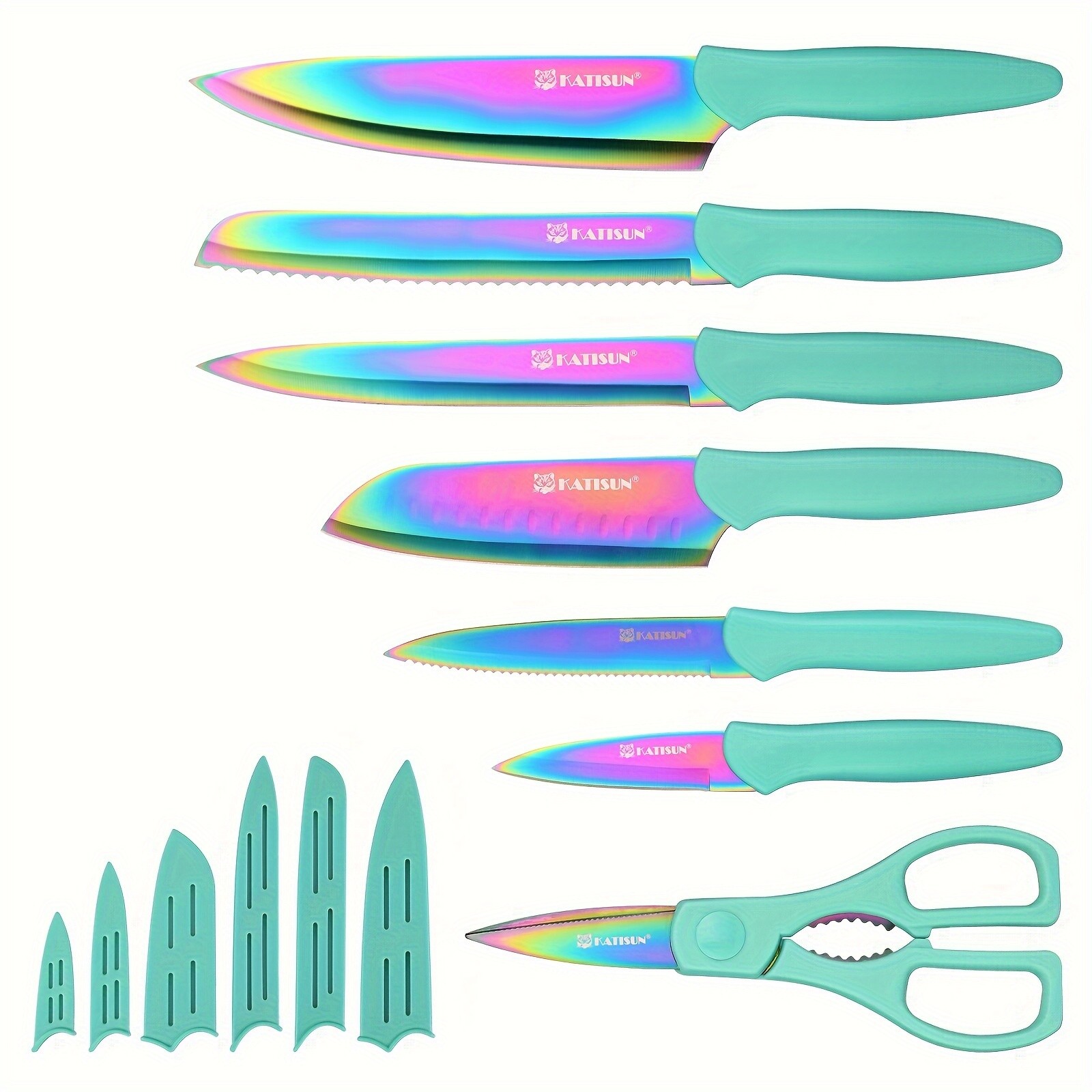 7 Piece Rainbow Titanium Coated Carbon Steel Boxed Knives Set with Gift Box
