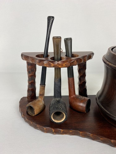 Magnifique présentoir à Pipes ancien avec boîte à tabac + 6 pipes Objet Vintage - Picture 3 of 24