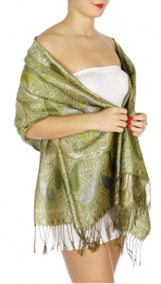 Fashion Metallic Paisley Pashmina Scarf Shawl Wrap 15 SOLID COLORS! Supper Shiny