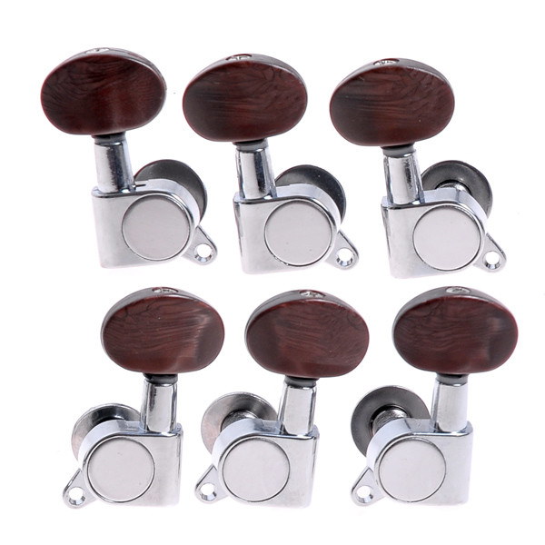 Acoustic Guitar Tuning Pegs Chrome Enclosed Machine Heads Plastic Buttons 3L3R eBay