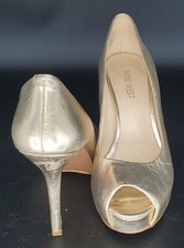Nine West Gold Platform Stiletto Leather Peep Toe Pumps - Size 5.5