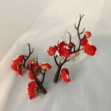 Red Plum Blossom Hair Clips Set 2 Artificial Flower Chinese Style Accessory