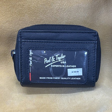Paul Taylor Black Leather Zipper Zip-Around Business Credit Card Case