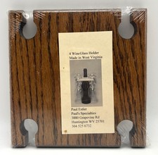Oak Wood Floating Wine Bottle Glass Holder Holds 1 Wine Bottle 4 Wine Glasses