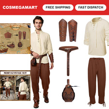 5 Pcs Men's Medieval Pirate Costume Set - Renaissance Halloween Outfit