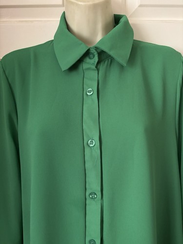MADE IN ITALY Oversized Blouse Shirt Lagenlook Pleated Back One Size Leaf Green - Picture 2 of 6