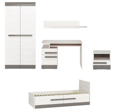 Ensemble De Chambre D'Enfant BLANCO 5 Pièces MDF Pin Blanc Gris - Photo 1/4