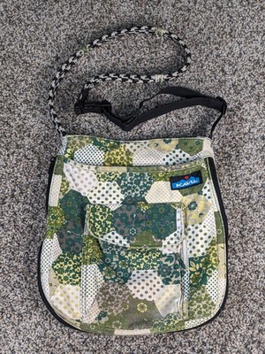 Kavu Sidewinder Green & Yellow Floral Print Crossbody Bag Shoulder Rope Strap