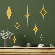 8 Pcs Metal Mid Century Starburst Wall Art, Gold Vintage Style for Living Room,