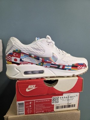 Womens 6 or Mens 4.5! Nike Air Max 90 NIC QS White Multicolor Flag Men's Low Top