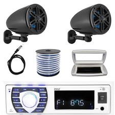 Pyle Single-DIN Marine MP3 Radio, 2x 5.25    180W Max Off-Road Box Black Speakers