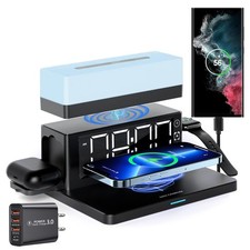 Wireless Charger, 6 in 1 Station with Digital Alarm Clock Night Light,15W