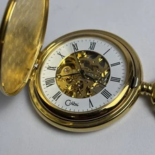 Vintage Colibri Gold Skeleton Mechanical (Manual) Pocket Watch with Knife &Chain