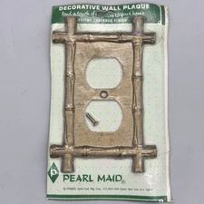 NOS MCM Metal BAMBOO TIKI Double Outlet Cover SWITCH PLATE VTG Pearl Maid 1960s