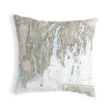Betsy Drake BoothBay, ME Nautical Map Noncorded Indoor Outdoor Pillow 18x18