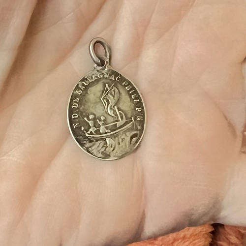 Antique French medal 1860 1” Sterling silver Pendant Mary Jesus Notre Dame PPN - Picture 6 of 11