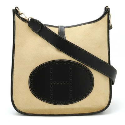 HERMES Evelyn GM I 1 Shoulder Bag Panama Straw Box Calf Leather