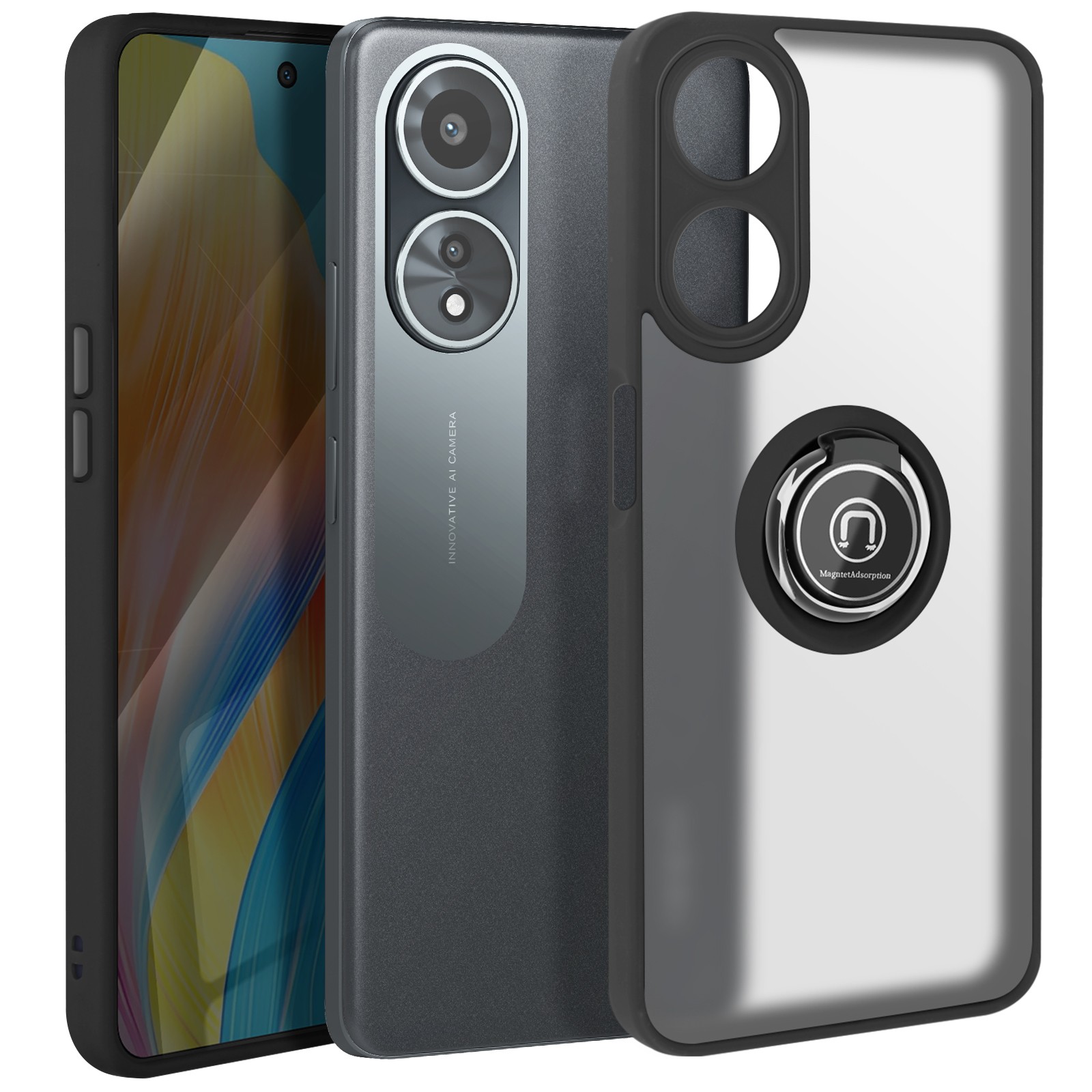 Coque Oppo A58 rigide antichoc protection arriere anneau metallique