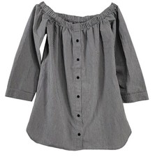 Reformation Womens Stripe Off the Shoulder Banker Dress sz XS Gray Made in USA