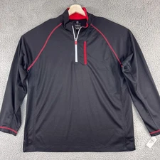 Lands End Pullover Mens XL Black Red Athletic Quarter Zip Tailored Fit Jacket